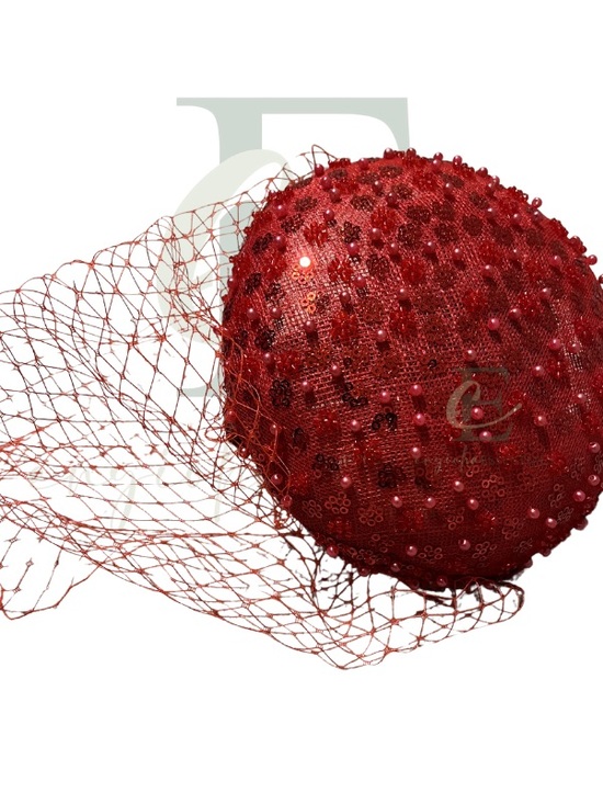Ruby Royale Beaded Pillbox Fascinator with Veil main image 4